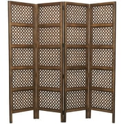 DecMode 80" x 72" Brown Wooden Geometric Handmade Circle Cutout 4 Panel Room Divider Screen, 1-Piece