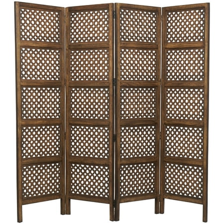 DecMode 80" x 72" Brown Wooden Geometric Handmade Circle Cutout 4 Panel Room Divider Screen, 1-Piece