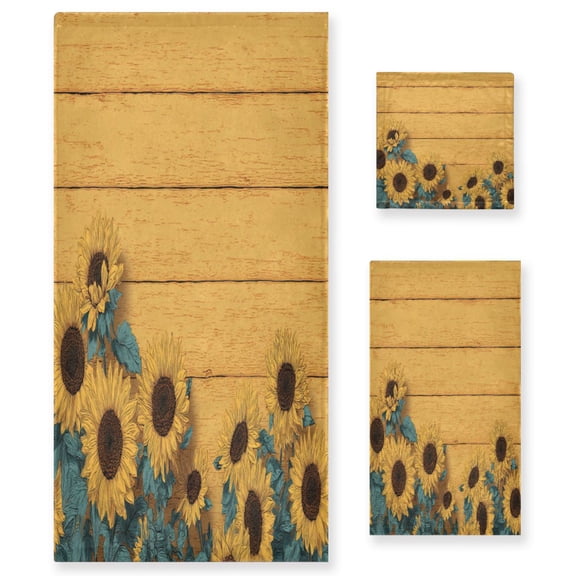 3 Sizes of Towel Sets Including Bath Towel Hand Towel and Washcloth for Daily Use Bright Colors Sunflowers