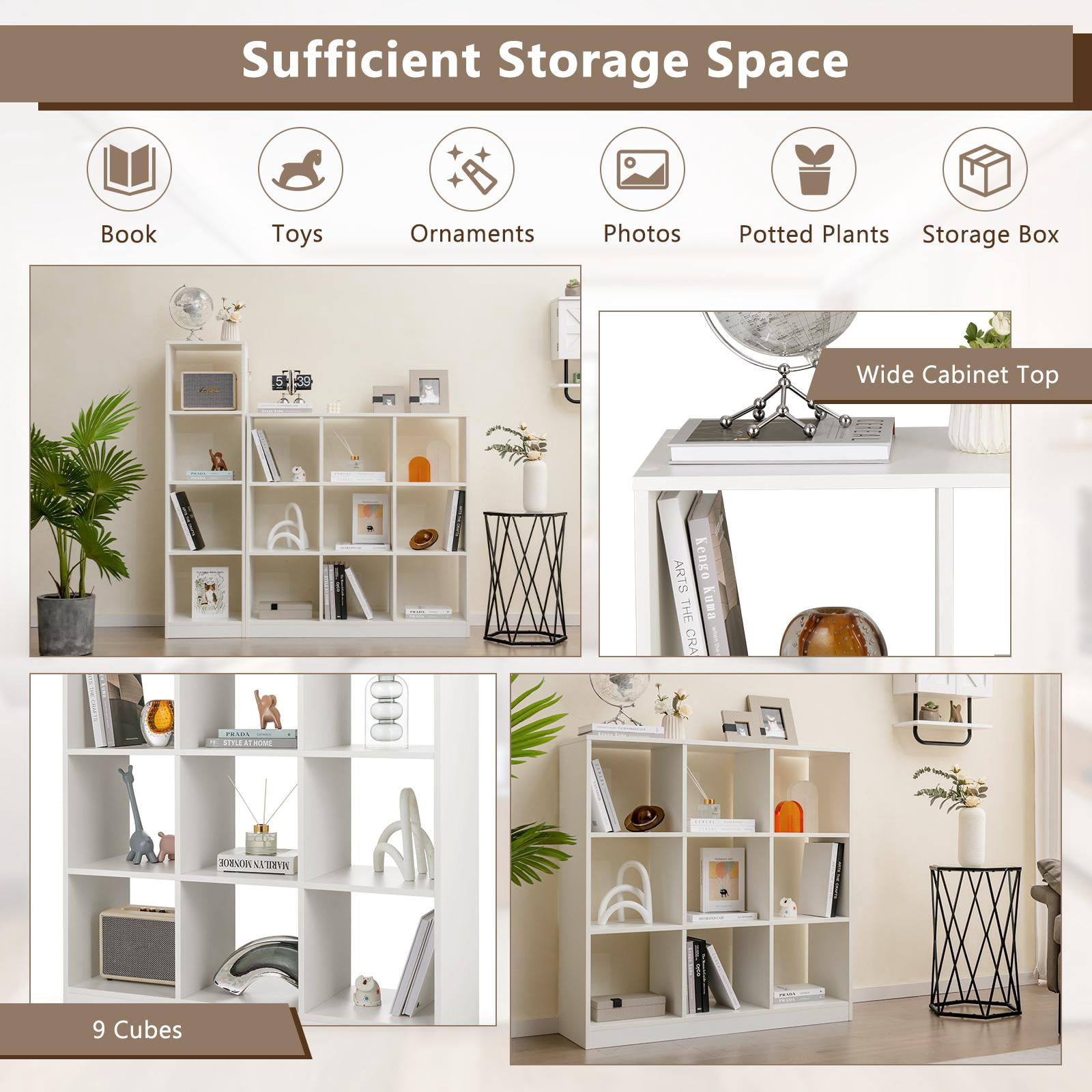 Giantex 9-Cube Bookcase, Freestanding Open Bookshelf w/Anti-Tipping Kit, Wood Floor Display Shelving Organizer