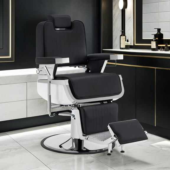 BarberPub Heavy Duty Vintage Barber Chair Hydraulic Recline Salon Beauty Styling Chair, Black