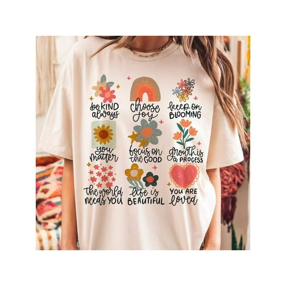 Positive doodle floral T-shirt, flowers Shirt, affirmations Shirt, inspirational Shirt TH280537