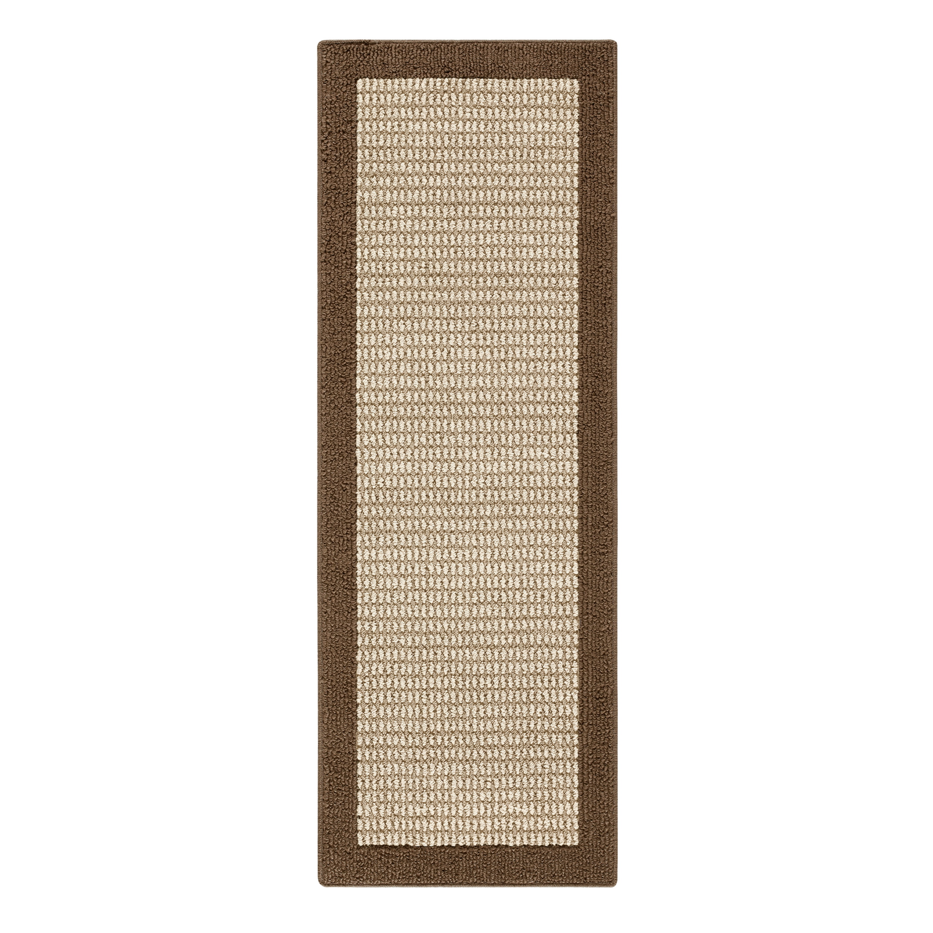 Mainstays Traditional Faux Sisal Border Brown Indoor Hallway Runner Rug