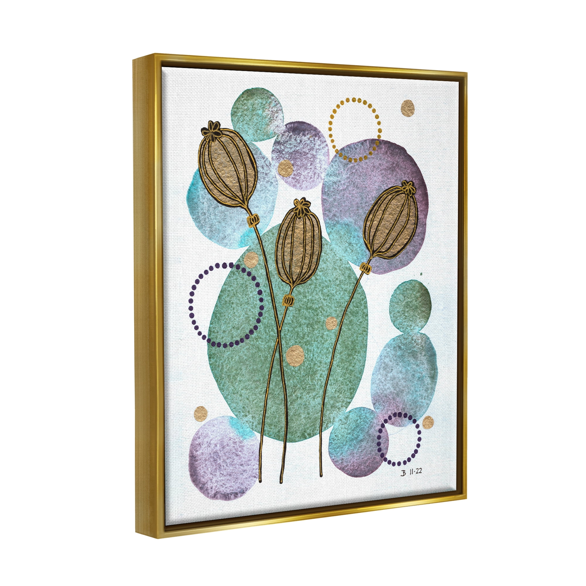 Stupell Industries Modern Geometric Botanicals Botanical & Floral Painting Gold Floater Framed Art Print Wall Art, 17 x 21