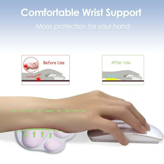 Petit Tapis de Souris Patte de Petit Chat avec Coussin de Soutien pour Poignet Repose-Poignet en Silicone Doux Tapis de Souris Ergonomique pour Ordinateur