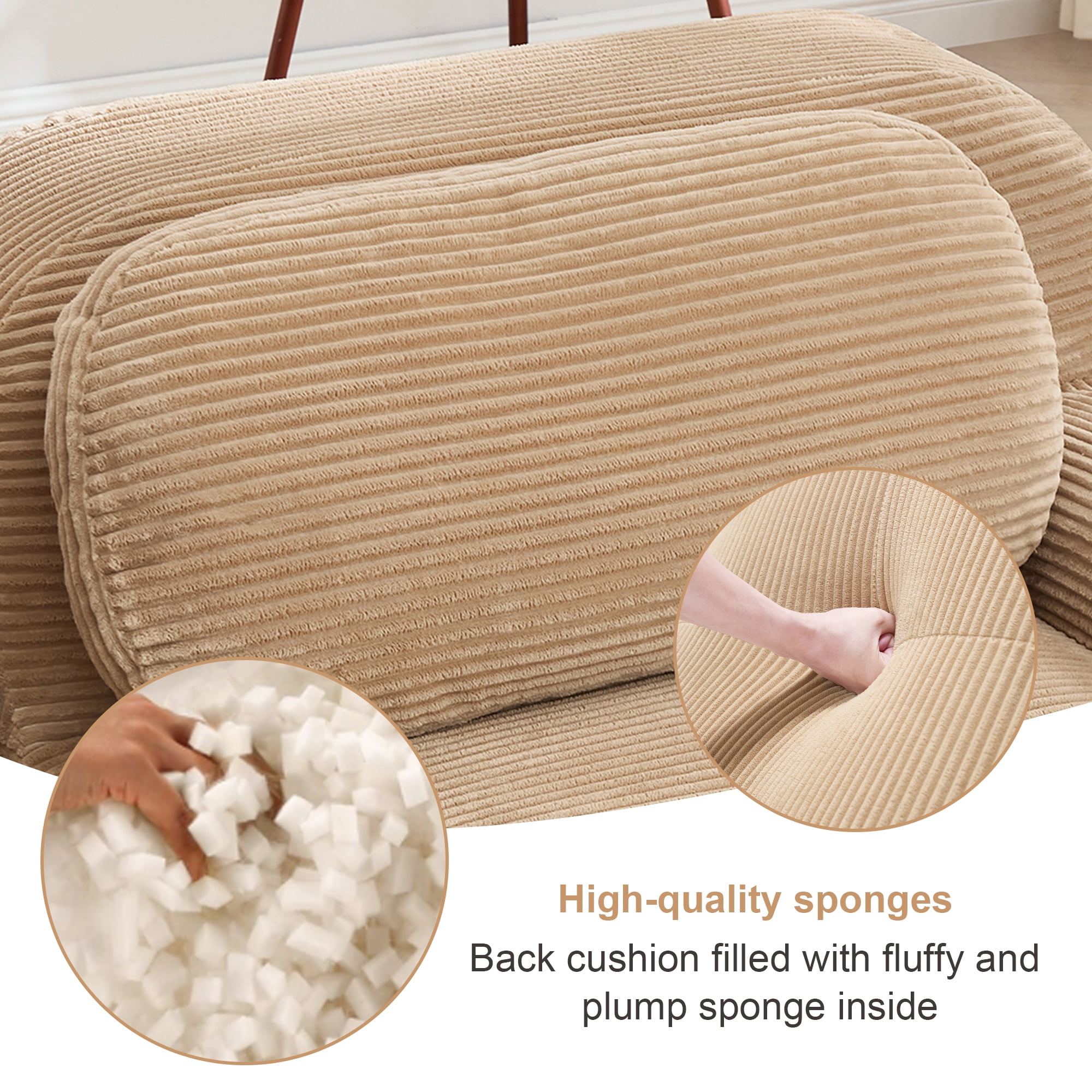 Alvantor 117" Modular Sectional Sofa Corduroy Oversized U-Shaped Cloud Couch with Movable Ottomans Upholstered Sofa for Living Room Bedroom, No Assembly Required, 3-Seats, Beige