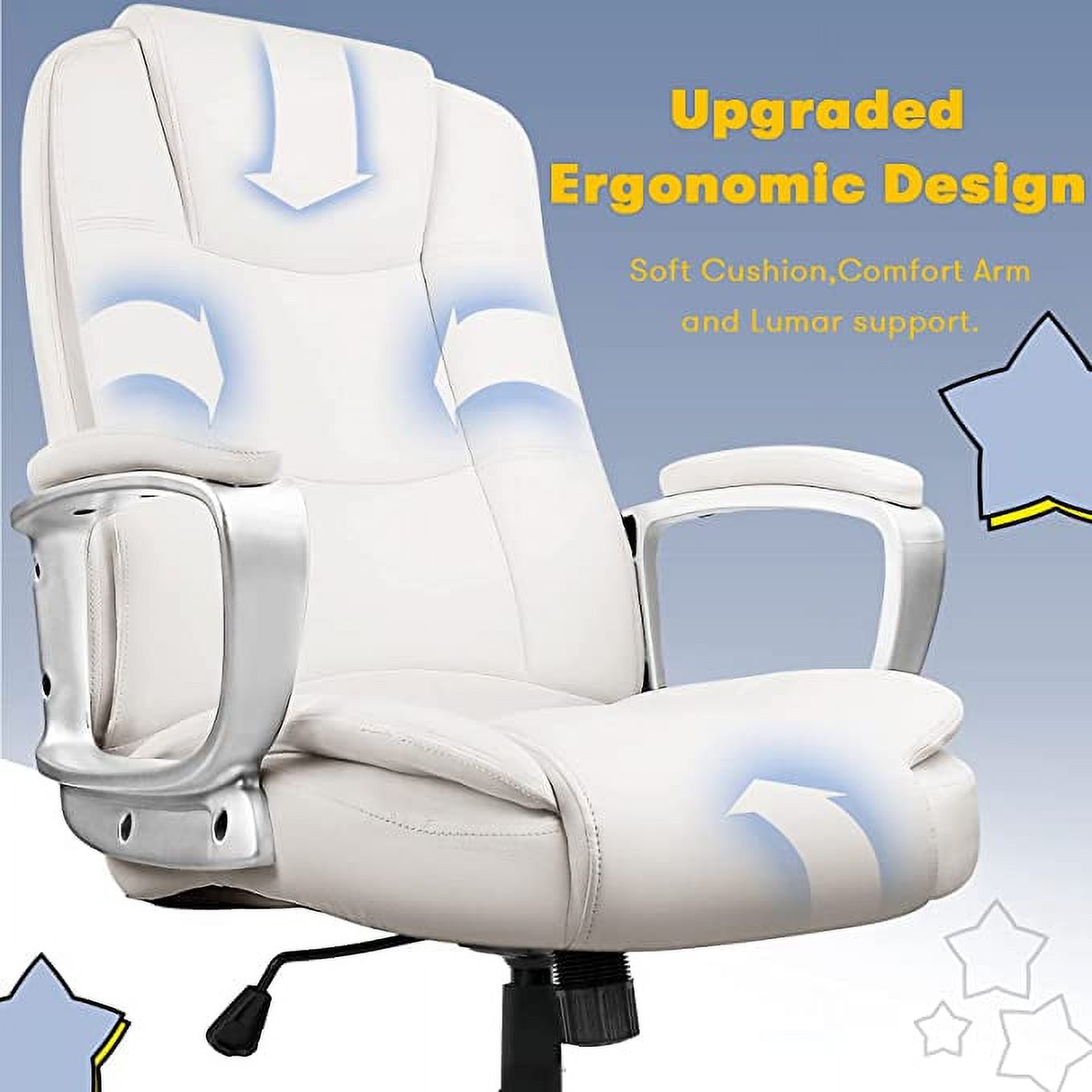 Home Office Chair, Comfortable Heavy Duty Design, Ergonomic High Back Cushion Lumbar Back Support, Computer Desk Chair, Big and Tall Chair, Adjustable Executive Leather Chair with Arms (White) - image 4 of 7