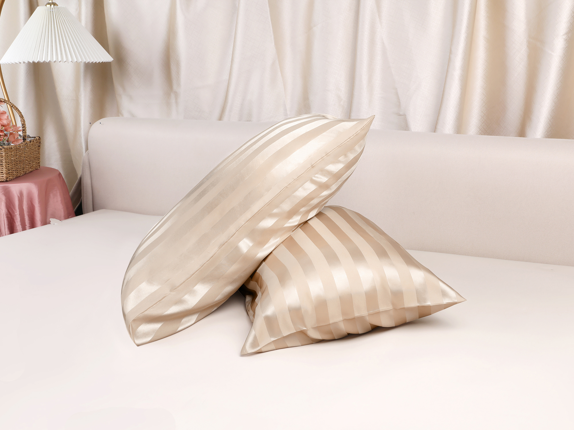 Unique Bargains Satin Pillow Cases Set of 2 Pillow Covers Queen Khaki