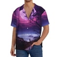 thumbnail image 3 of Honeii 's Purple Moon Tree Night Sky for men's short-sleeved button-up collared shirt featuring a pocket, perfect for beach vacations, and travel adventures., 3 of 5