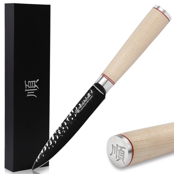 YOUSUNLONG Couteau Utilitaire 5 Pouces - Couteaux de Cuisine Japonais AUS8 Acier Manche en Bois Naturel