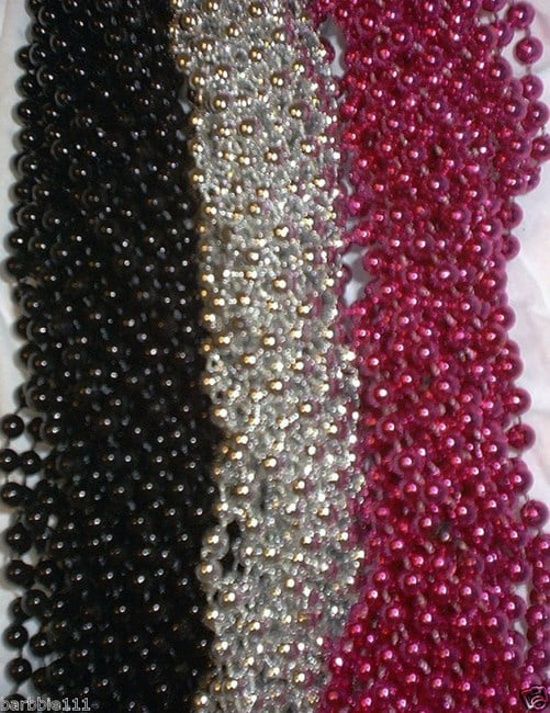 Mardi Gras Beads HOT PINK/SILVER/BLACK Mix 6 dz Bachelorette Party 72 NECKLACES 