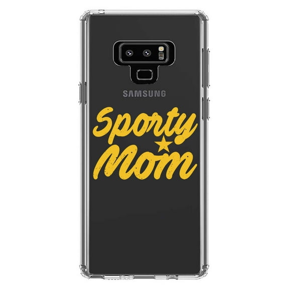 DistinctInk Clear Shockproof Hybrid Case for Samsung Galaxy Note 9 - TPU Bumper Acrylic Back Tempered Glass Screen Protector - Sporty Mom