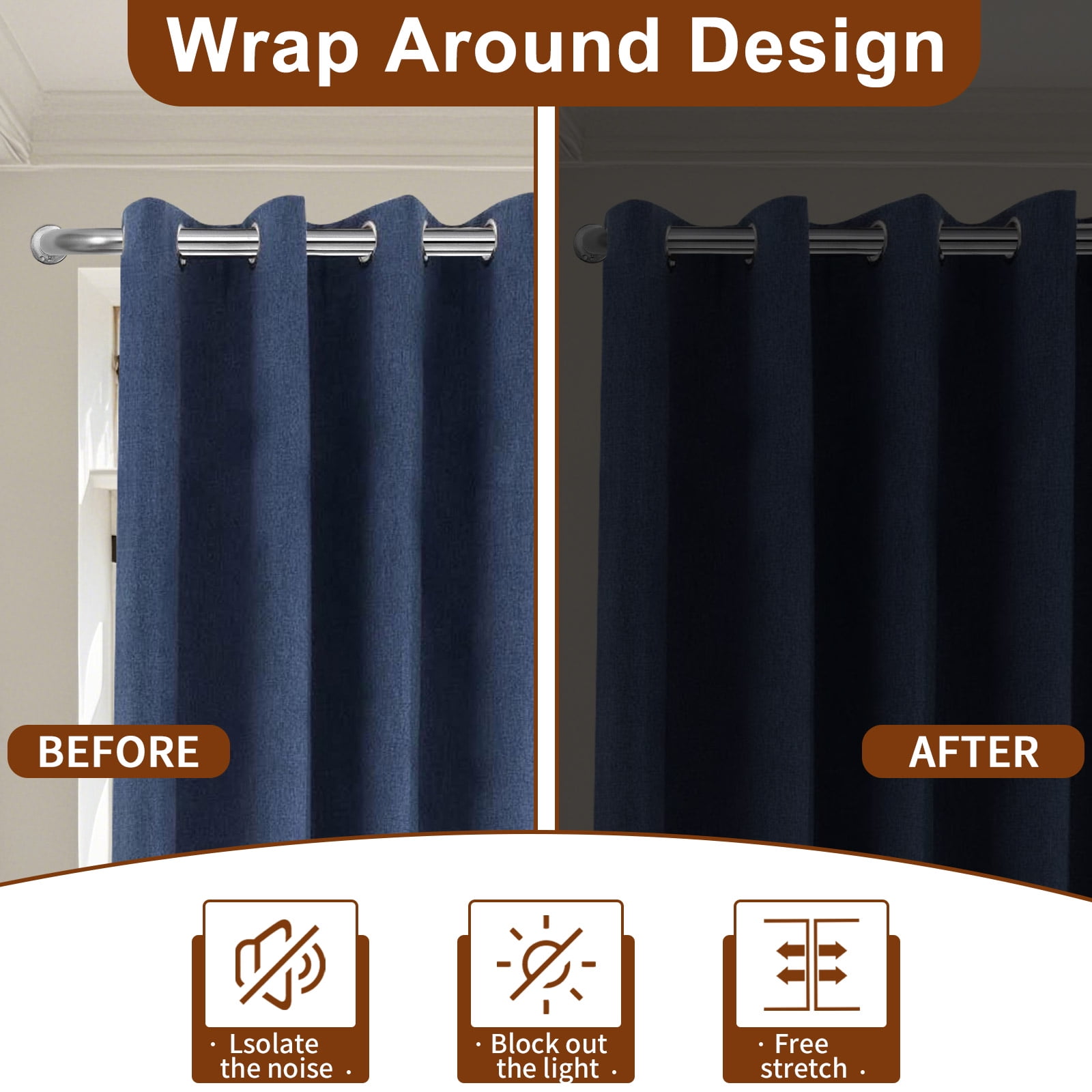 Meriville 1-Inch Diameter Wrap Around Blackout Curtain Rod, 28-Inch to 48-Inch, Brushed Nickel Finish with Round Base