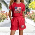 thumbnail image 5 of Girls Red 4th of July Outfit American Flag Watercolor Floral Print Short Sleeve T-Shirt & Shorts Set,Size 3-4 T, 5 of 5
