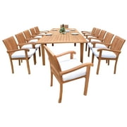 13 PC A Grade Outdoor Patio Teak Dining Set - 122" Double Extension Caranas Table & 12 Naples Stacking Arm Chairs