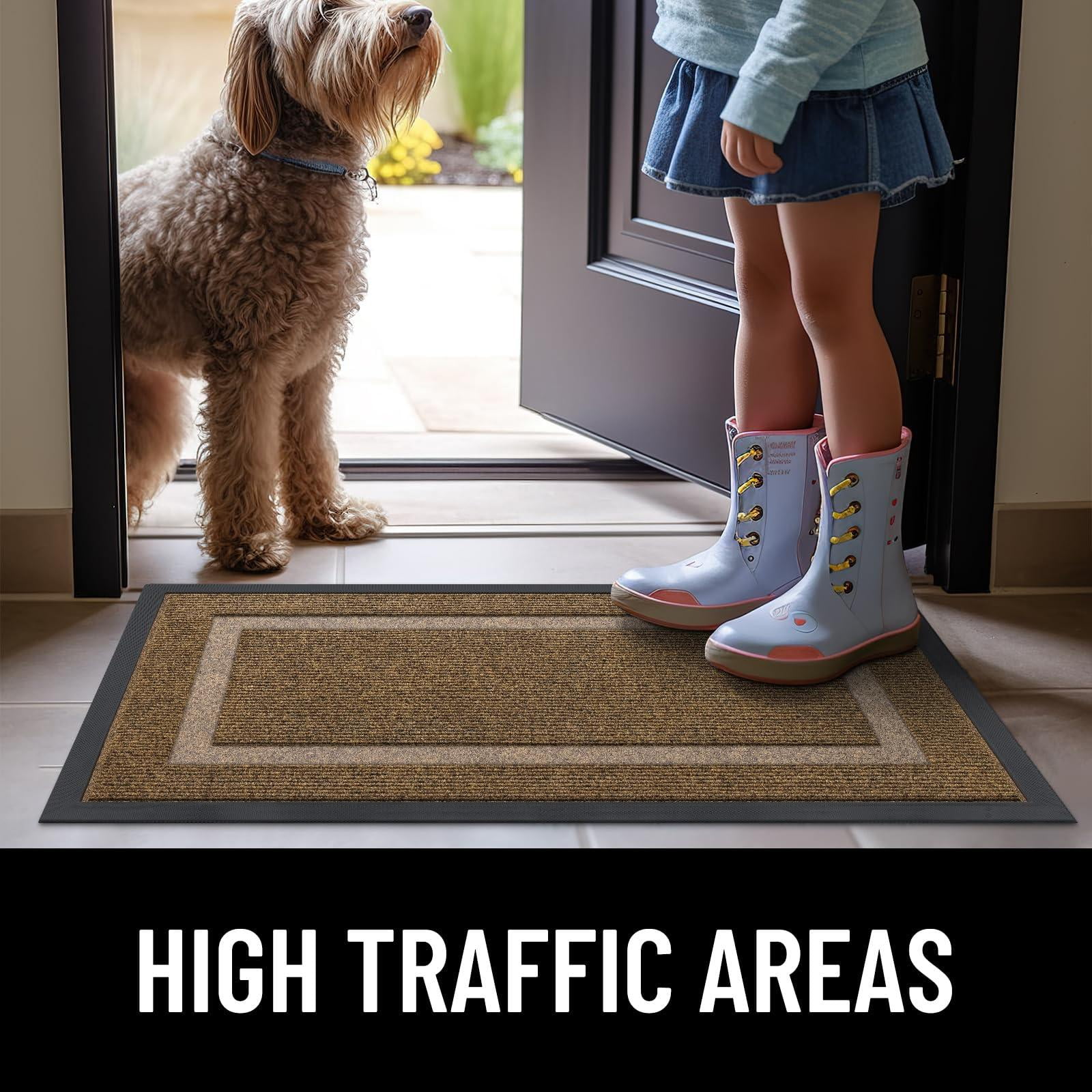 Smiry Door Mats For Inside, Low Profile Dirt Trapper Front Door Rugs, Fade Resistant Doormats For Outdoor Entrance, 47"x32", Brown