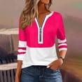 thumbnail image 2 of Oiangi Half Zip Shirts Women Patchwork Long Sleeve Pullover Top Loose Fit Comfy Blouses for Fall Winter Hot Pink L, 2 of 6