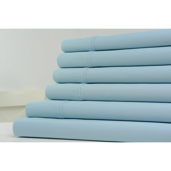 Bibb Home 1100 Thread Count Cotton Rich Solid Sheets 6 Piece Set - 6 Colors - Cal King / Sky Blue