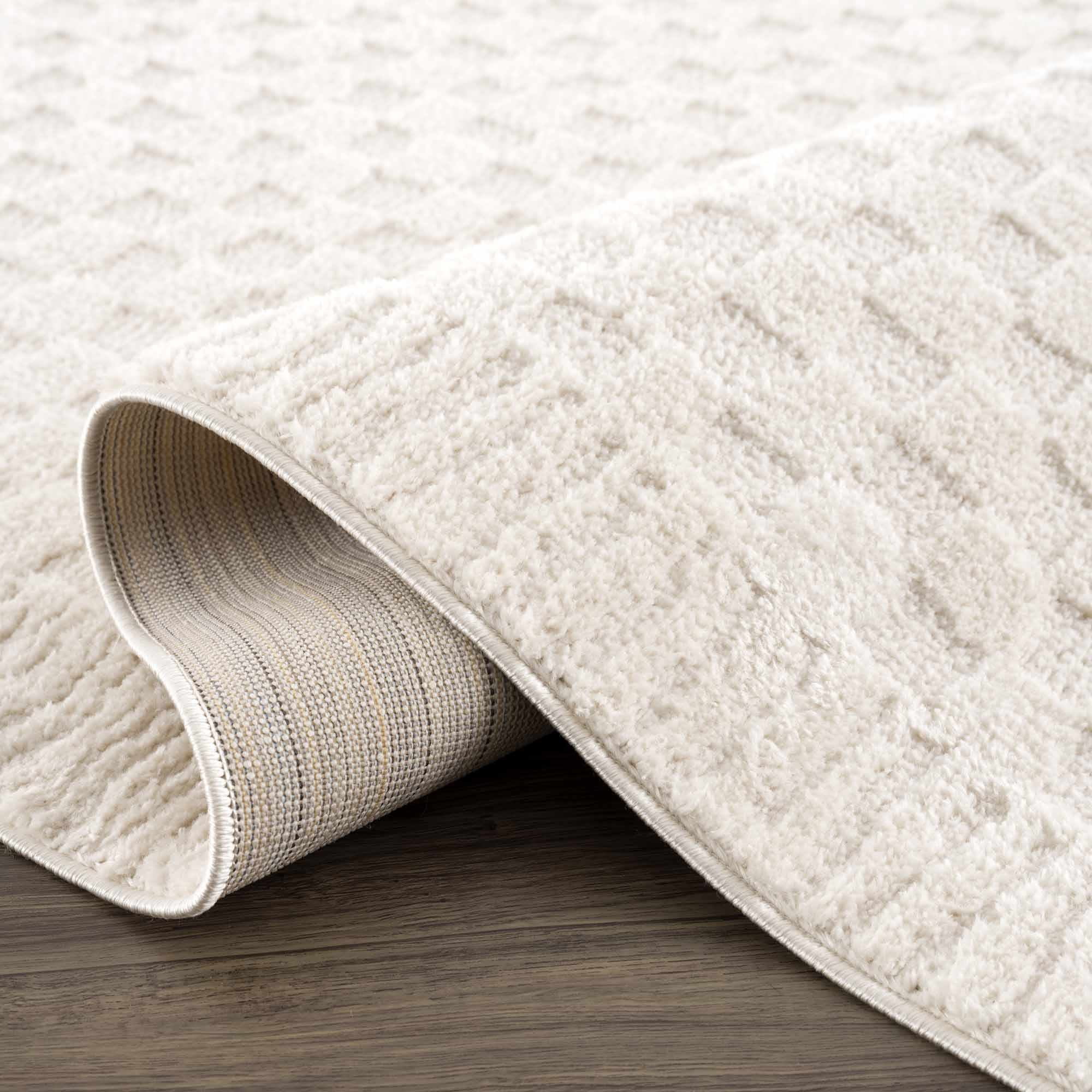 Hauteloom Leryn Living Room, Bedroom Area Rug - Checkered, Solid - High Pile - Rose Cream - 6'7" x 9'