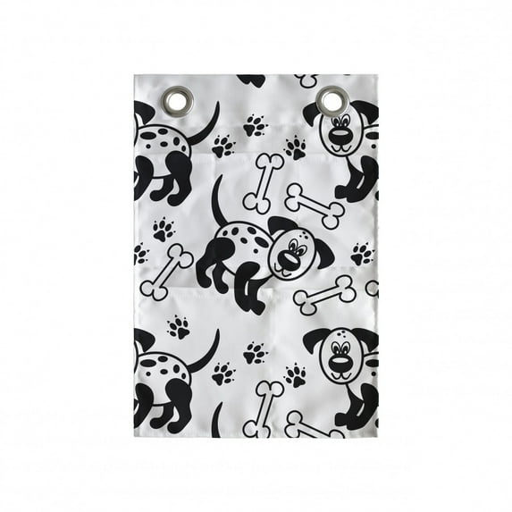 Bones Hanging Pocket Organizer, Monochrome Style Pattern of Puppy Paws on a Plain Background, Printed Polyester Storage Bag with Pockets, 14" x 20", Charcoal Grey and White