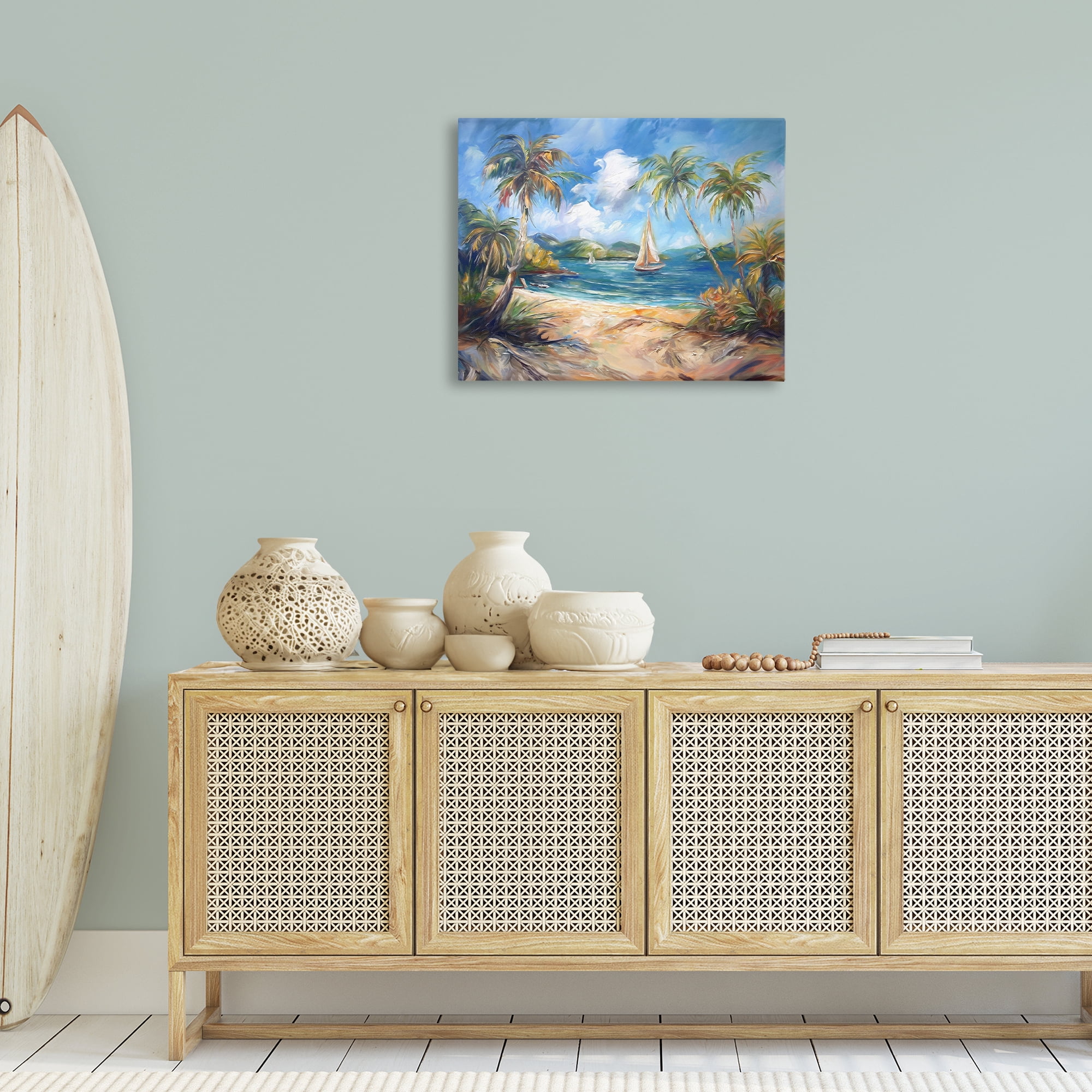 Stupell Industries Paradise Beach Harbor Coastal Painting Gallery Wrapped Canvas Art Print Wall Art, 30 x 24