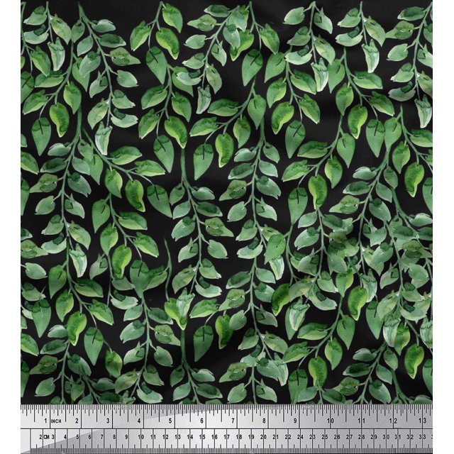Soimoi Crepe Silk Fabric Leaves Panel Print Sewing Fabric Yard 42 Inch Wide