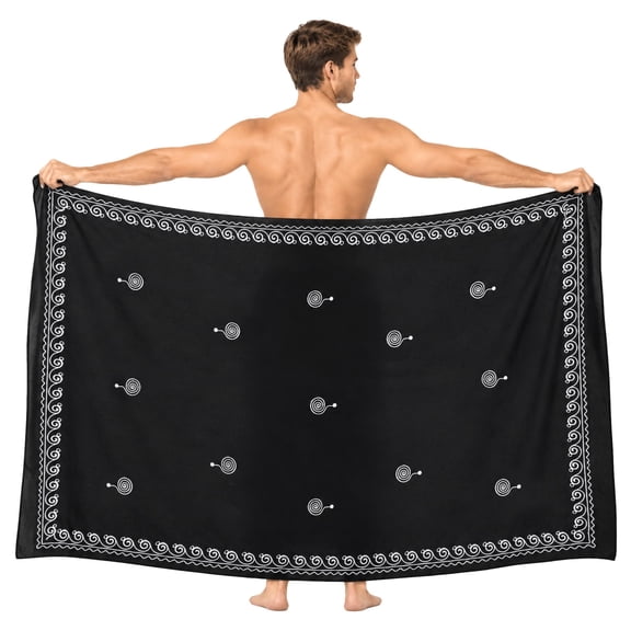 HAPPY BAY Men's Pareo Swim Trunk Swimsuits Cover-up Sarong Beach Wrap One Size Black-S396 Summer Vacation Aloha