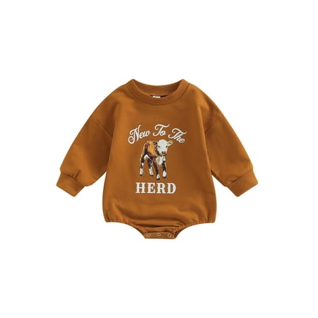 

Western Baby Girl Boy Clothes Cow Print Sweatshirt Romper Long Sleeve Onesies Toddler Fall Winter Outfits (Farm Baby Green 0-3 Months )