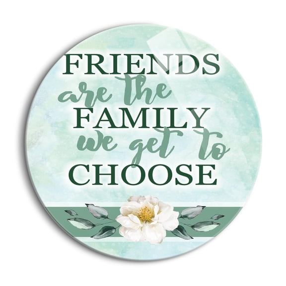 Friends Family Choose Mint Floral 24 inch Glass Round Wall Hanging Sign