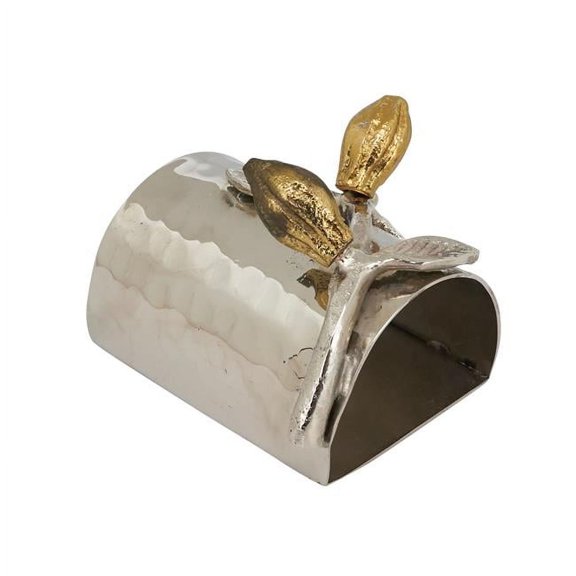 Gold Cocoa Bean Hammered Napkin Rings - Set of 4