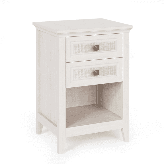 YANGXUN Grayish White Rattan Nightstand Set of 2 Boho 27 Inch Tall Bedside Table with 2 Drawers and Open Shelf Wood Accent End Table for Bedroom Living Room Small Spaces
