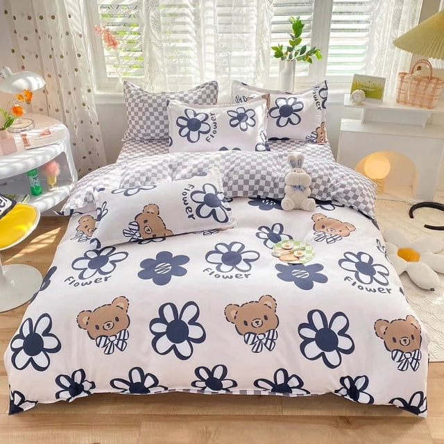 Azul a cuadros Oso Naranja Dog Bedding Sets