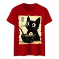 thumbnail image 3 of Graphic Tennis Tees for Women Cat Ramen Graphic Tee for Women Funny Anime Cat Tee Featuring Playful Design Comfortable Fit Red L, 3 of 4