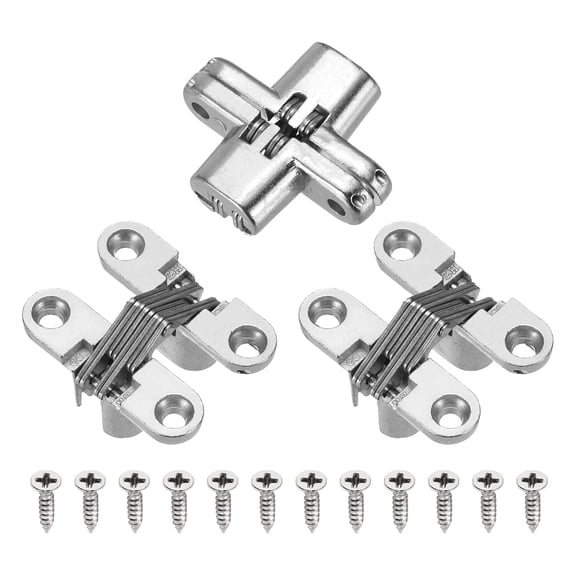 Uxcell 3 Pack Hidden Cabinet Door Hinges, 1.65" x 0.49" 180 Degree Cross Concealed Hinge for Wooden Box Invisible Door, Silver