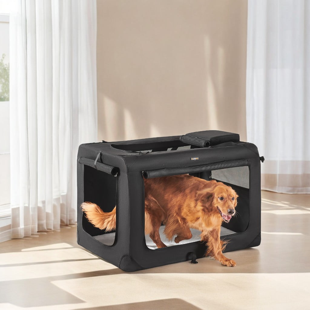 48-Inch Soft Dog Crate, Collapsible Portable for Indoor Outdoor Use - Secure Kennel with Zippers for Home, Car, Travel Camping, Black