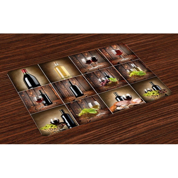 Wine Placemats Set of 4 Wine Themed Collage on Wooden Backdrop with