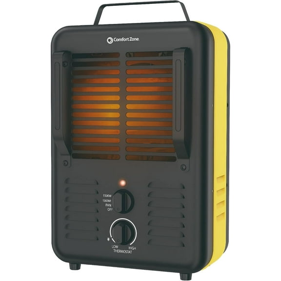 Electric Portable Milkhouse Style Utility Space Heater with Adjustable Thermostat, Overheat Protection, and Safety Tip-Over Switch, Ideal for Garage or Greenhouse, 1,500W, Black/Yellow