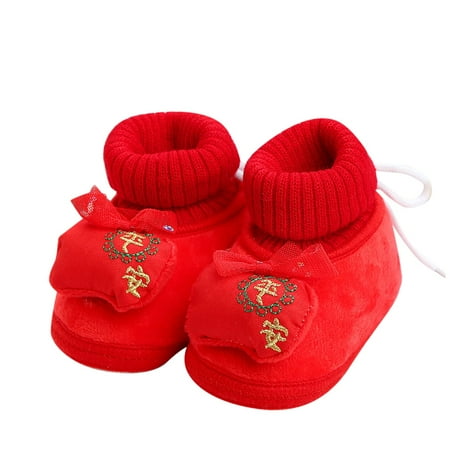 

Toddler Shoes Winter Children Boys And Girls Floor Shoes Non Slip Plush Warm Comfortable Elastic Band Chinese New Year Style