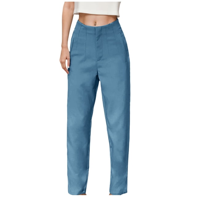 YFELWZ Pantalons Décontractés Formels Taille Haute pour Femmes Grande Taille, Bleu TP