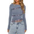 thumbnail image 2 of Women Slim Fit Tops Lace Patchwork Short T-Shirts Long Sleeve Shirts Spring Fall Streetwear, 2 of 5