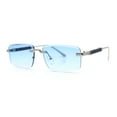 thumbnail image 4 of Luxury Beveled Lens Rich Art Retro Rimless Gangster Narrow Rectangle Sunglasses Silver - Blue, 4 of 8