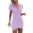 thumbnail image 1 of B91xZ Robes Printemps Été Grande Taille Manches Courtes Col en V Robe Pull Boutonnée Tricotée Ajustée Élégante Maxi Robes, Violet TTG, 1 of 4