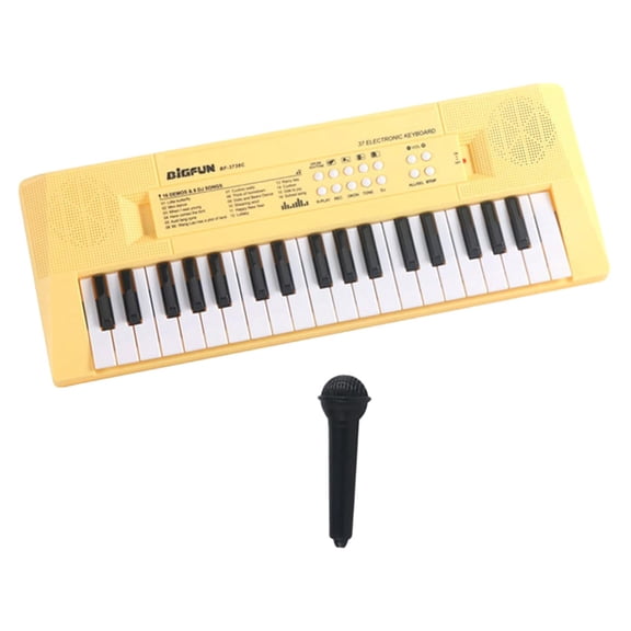 Teclado Electrónico Hugo Juguete Musical para Niños con Micrófono Portátil 37 Teclas Amarillo