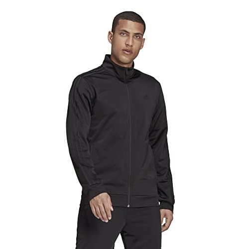 adidas Men's Big & Tall Essentials Warm-Up 3-Stripes Track Top, Black/Black, 4X-Large/Tall