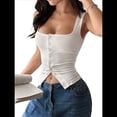 thumbnail image 2 of Camisetas Sin Mangas con Cuello Cuadrado y Botones Acanalados para Mujer, Lindas Camisetas de Verano Sin Mangas S, 2 of 7