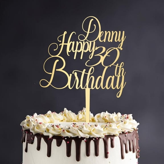 Custom Happy Birthday Cake Topper Pick Engraved Cupcake Topper Happy 30th Birthday Baking Cake Decorations for Birthday Celebrations Party Decorations Supplies