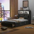 thumbnail image 4 of Euroco Wood Full Size Platform Bed with Lift up Storage and LED Headboard, 2 Drawers and USB Charging, Gray, 4 of 20