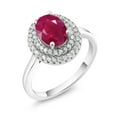 thumbnail image 2 of Gem Stone King 925 Sterling Silver Oval Red Ruby Halo Engagement Ring for Women (2.80 Cttw, Gemstone July Birthstone, Oval 8X6MM, Size 6), 2 of 4