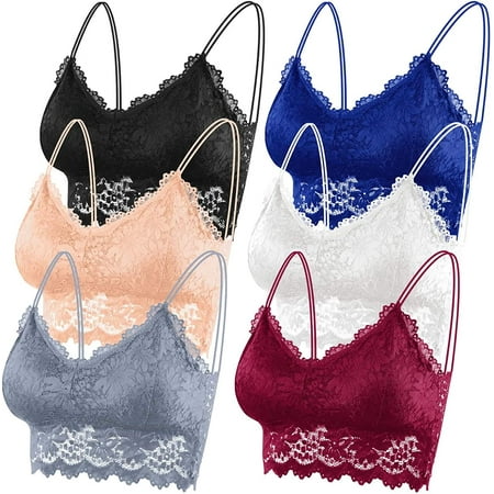 6 Pack Women Lace Bras Top Comfortable Bralette Solid Color Sexy Underwear Vest Female Hollow Out Wireless Lingerie Seamless Bra