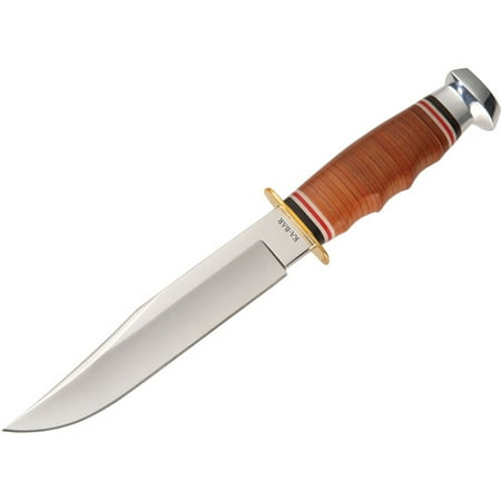 Ka-Bar Bowie Stacked Leather Handle Plain Edge Knife